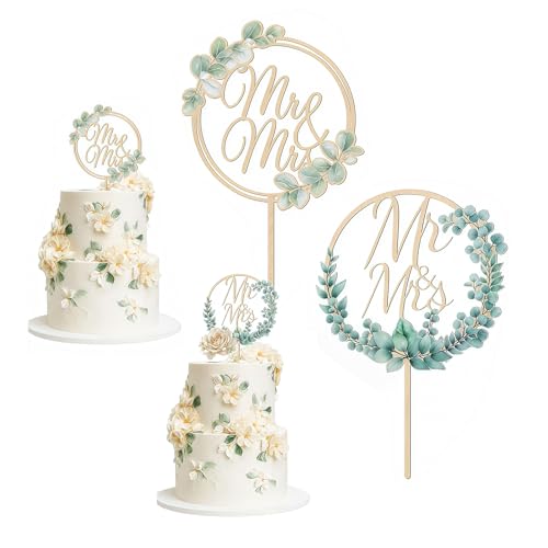 ARYIMYDP 2 Pièces Deco Gateau Mariage,Mr & Mrs Cake Topper en bois pour gâteau de mariage, décoration pour mariage, anniversaire, fiançailles, demande, fête