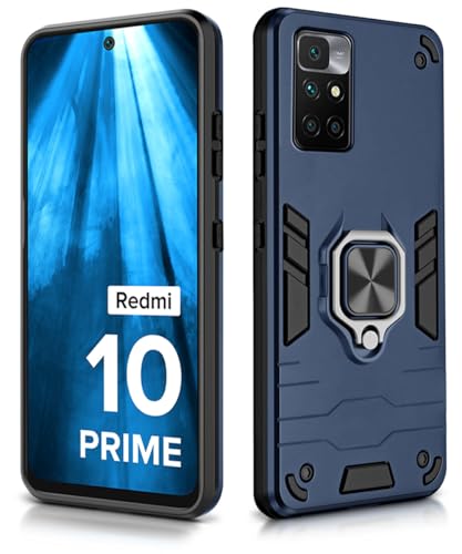 Image of WOW IMAGINE Tough Armor Bumper Back Case Cover for Xiaomi Mi Redmi 10 Prime | with Ring Holder & Kickstand in-Built | Excellent 360 Degree Protection (Blue)