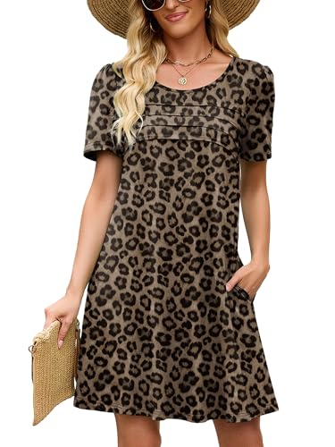 Image of Heymoments Women's Short Sleeve Crewneck Sundress Summer Casual A-Line Beach Dress with Pockets S-2XL