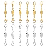 12 Fermagli e Chiusure Magnetiche per Collane, Estensori Magnetici Gioielli con Doppia Chiusura a Moschettone per la Creazione di Gioielli Fai Da Te con Collane Bracciali (Oro e Argento)