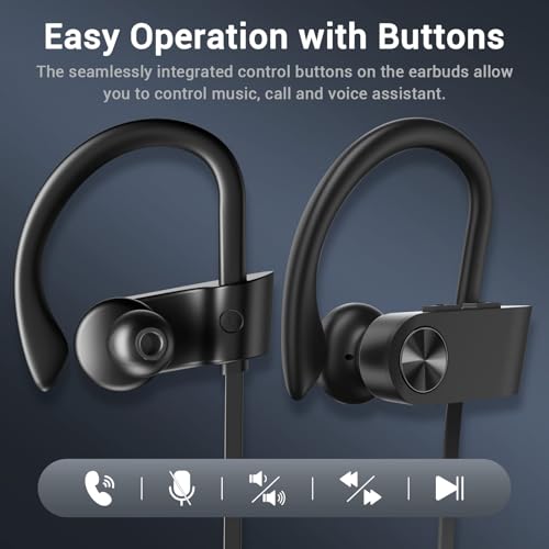 Image of Bluetooth Headphones, Bluetooth 5.3 IPX7 Waterproof Wireless Sports Earbuds for Workout Gym, 16 Hrs Playtime Running Headphones with Noise Cancelling Mic, HiFi Bass Stereo in-Ear Earphones