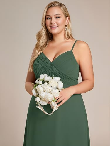 Image of Ever-Pretty Women's Chiffon Pleated Spaghetti Straps Sleeveless A Line Plus Size Bridesmaid Dresses Formal Gown Eucalyptus Green US18