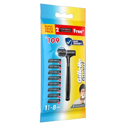 Image of Gillette Men Guard Manual Shaving Razor Blades - 8 Cartridges, 1 Razor