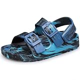 BNV Toddlers Sandals Double Buckle Boys Girls Slip On Unisex Kids Sandals Shower Flip Flops Beach Pool Shoes Adjustable Back Strap Summer Slippers Black Blue Toddler Size 4