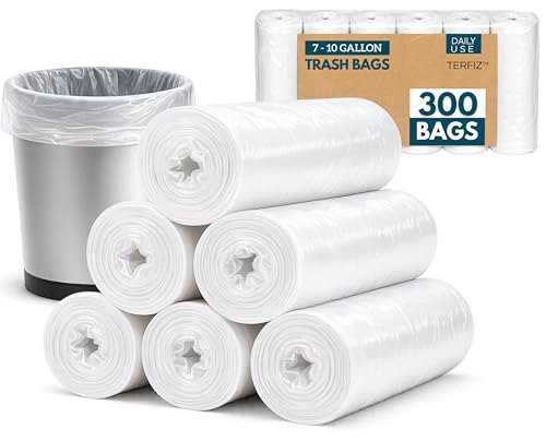 7-10 Gallon Trash Bags 300 Count Clear Garbage Bags for Office Bathroom Kitchen & Commercial Use Leak Resistant Can Liners