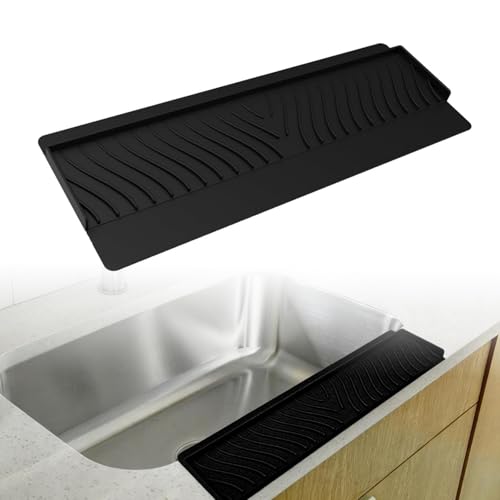 Image of Silicone Sink Splash Guard for Kitchen Basin (20in X 7.4in), Cuttable Silicone Sink Edge Protector & Countertop Cover, Prevents Splashes, for Kitchen Counter (Black)