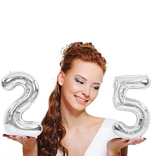 Image of TONIFUL Number Balloon 16 Inch 10 Pcs Silver 0-9 Birthday Number Balloons