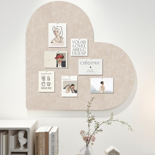 Heart-Shaped Felt Letter Board,Felt Memo Bulletin Panels,Wall Mounted Cork Board for Office Classroom Memory for Jewelry Organizer Wedding Decor (Light Camel)