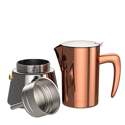bonVIVO Intenca Stovetop Espresso Maker - Luxurious Italian Coffee Machine Maker, Stainless Steel Espresso Maker Full Bodied Coffee, Espresso Pot For 3-4 Cups, 6.8 oz Moka Pot Copper Chrome Finish