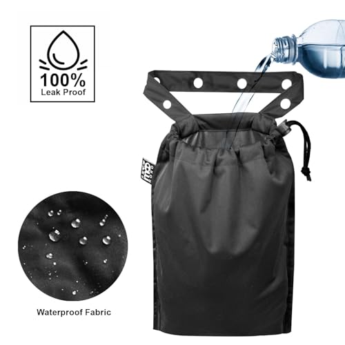 Image of 2 Pack Leakproof Car Trash Bags Detachable Waterproof Garbage Bags with Drawstring Hanging Organizer for Back Seat & Travel Black
