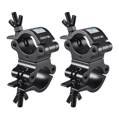 TUV Pro-Swivel Truss Clamp Black 2 inch, 2 Pack Rualin Heavy Duty 500kg Swivel Coupler 50mm Truss Clamps, Dual Head Turn As Needed Two 360 Degree Lighting Clamps, Fit truss OD 48-52mm / 2”