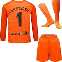NIHMEX TER Stegen Kinder Torwart Trikot Fußball #1, Neu Saison, Shorts Socken Torwarttrikot (Orange (Langarm),28)