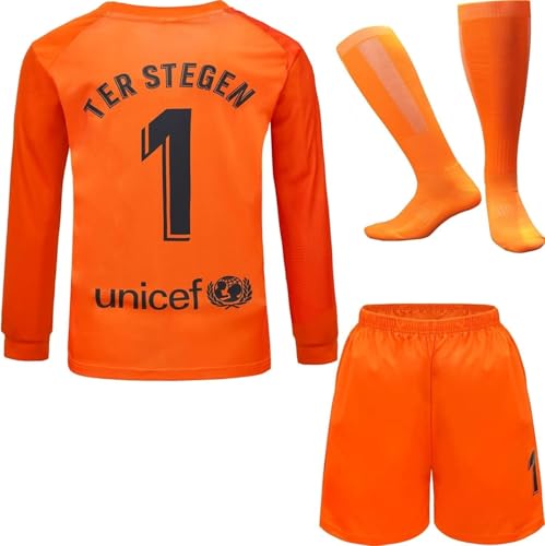 NIHMEX TER Stegen Kinder Torwart Trikot Fußball #1, Neu Saison, Shorts Socken Torwarttrikot (Orange (Langarm),28)