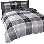 Finest Homewares Argyle Tartan Double Quilt Duvet Cover and 2 Pillowca, Grey