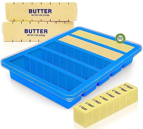 GDDGCUO Butter Mold with Lid, Silicone Butter Tray with Reinforced Stainless Steel Frame Inside for Easy Handling, Non-Stick, Perfect for Making 5 Standard 8 Tbsp Butter Sticks, Dishwasher Safe (1 Pc)