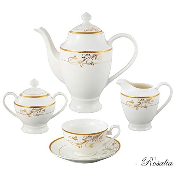 Lorren Home Trends La Luna Bone China 57-delige 24K gouden bloemenontwerp servies set, service voor 8