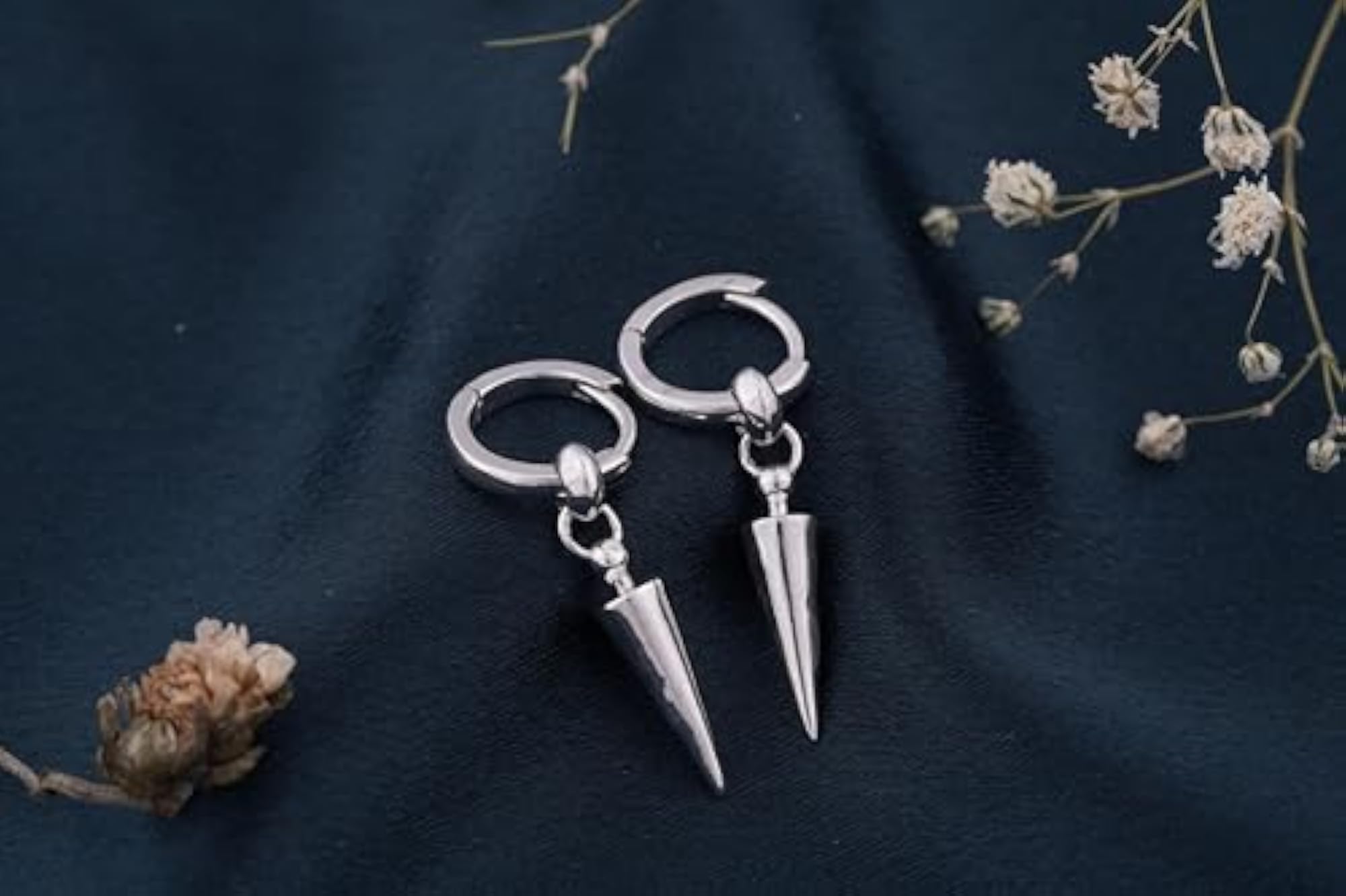 Women's 925 Sterling Silver Spike Hoop Earrings, Clip-On Style