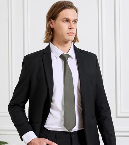 Image of KOOELLE Men's Ties Solid Pure Color Plain Neckties Formal Black Ties For Men