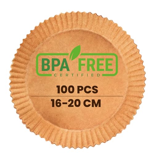 PORTENTUM Air Fryer Paper 100pcs 16-20cm Round Air Fryer Paper Food Grade BPA Free, FDA and LFGB