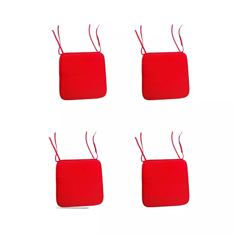 L S U Pack 4 Waterproof Chair Cushion Seat Pads Tie On-Indoor Outdoor Dining Patio Kitchen Office Chair Pad (PK 4 RED)
