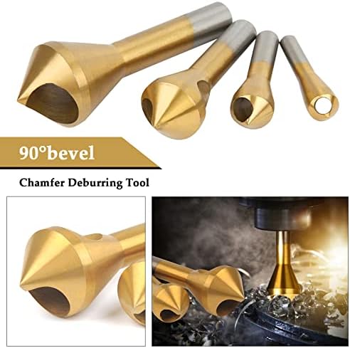 4PCS Countersink Deburring Tool Set, Metal Wood Drill Bits,Titanium Coated Countersink Deburring Chamfer Drill Bit