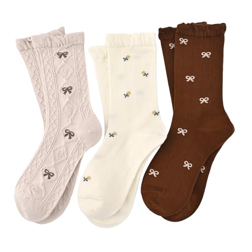 Image of Women's Cute Crew Socks, Casual Athletic Cotton Bowknot Cherry Calf Novelty Socks for Women