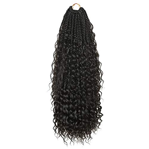 5Packs Boho Braiding Locs Crochet Hair three Braids river with curly hair in middle and ends Synthetic Braiding Hair Extension (22 inch, 1B)