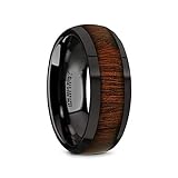 Thorsten Rosae Black Ceramic Domed Profile Polished Finish Mans Wedding Band with Genuine Fine Grain