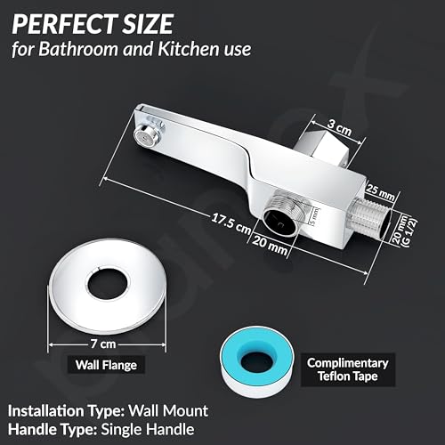 Image of Plantex Spout for Bathroom with Brass Spindle, Wall Flange and Teflon Tape /Button Attachment for Hand Shower-(AC06-Chrome)