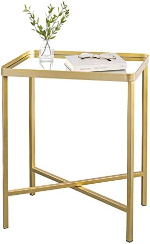 SeekElegant Gold Side Table, Narrow End Table with Mirrored Top, Modern Rectangular Side Table, Metal Coffee Accent Table, Bedside Table Nightstand for Living Room, Bedroom, 18”L x 12”W x 24”H
