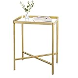 SeekElegant Gold Side Table, Narrow End Table with Mirrored Top, Modern Rectangular Side Table, Meta