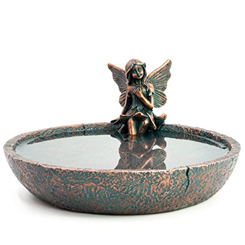 Blümelhuber Vogeltränke für Wildvögel & Insekten mit Elfen Deko - Wasserschale für Vögel aus Kunststoff - Futterschale oder Wasserbad für Garten, Balkon oder Terrasse - Wildvogeltränke 20 cm