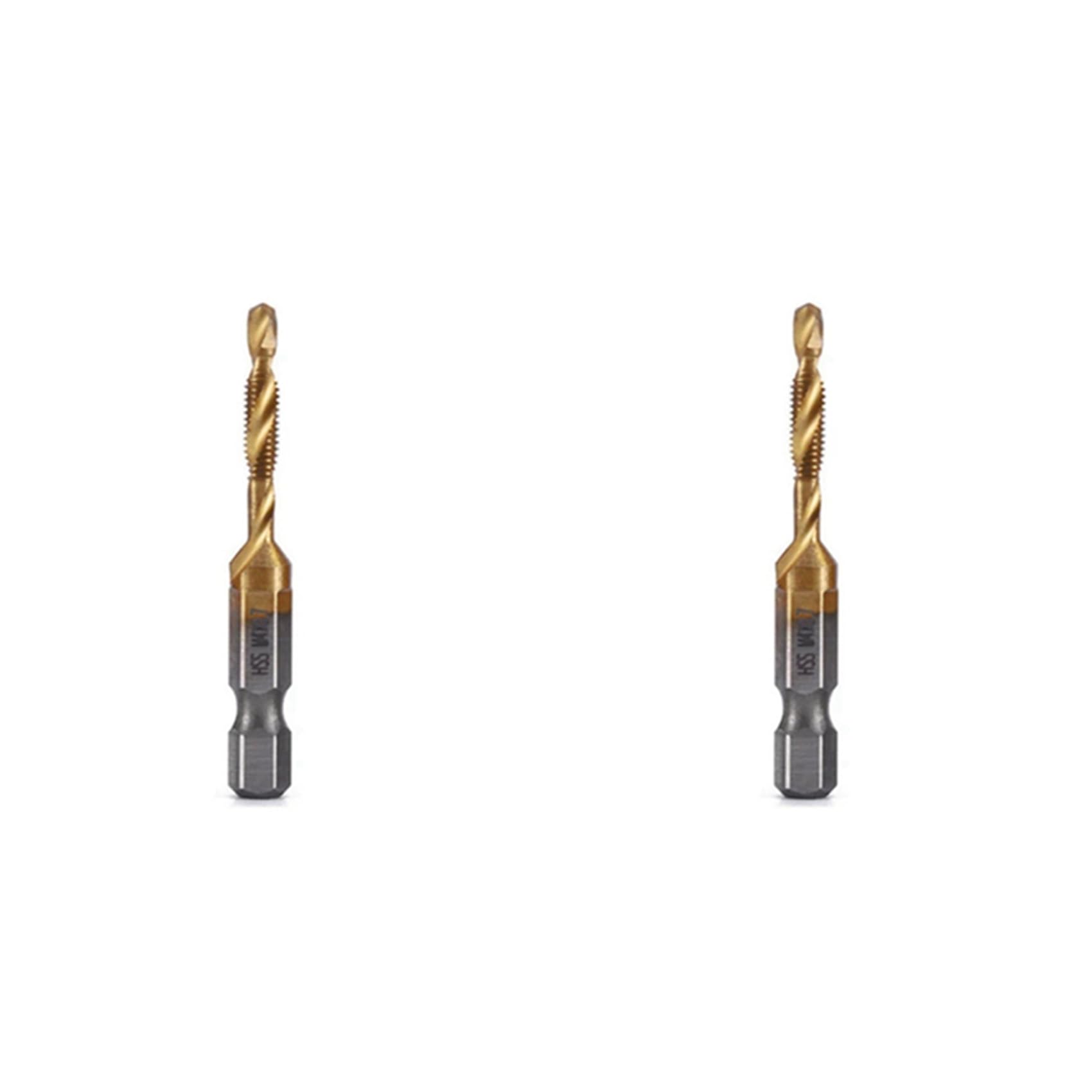 Jnchdghwa As Shown 2Pcs M4x0.7mm Hex Shank Titanium Plated Hss Thread Metric Tap Drill Bits Compound Tap Open Chamfer Tool