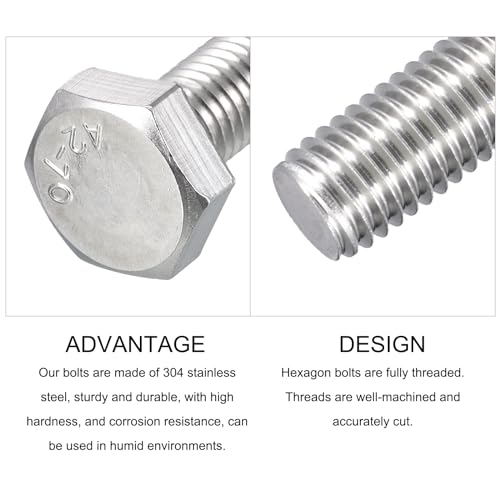 Image of METALLIXITY Hex Bolts (M10-1.5x55mm) 10Pcs, 304 Stainless Steel Coarse Fully Threaded Hex Head Screw Bolt Machine Screws - for Furniture Repair, Silver