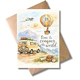 WBdesignz Geburtstag Karte zum 18. Geburtstag   „Time to Conquer the World“   Glückwunschkarte mit Umschlag zur Volljährigkeit   liebevolle Karte in Aquarell für Freunde und Familie (DIN A6)
