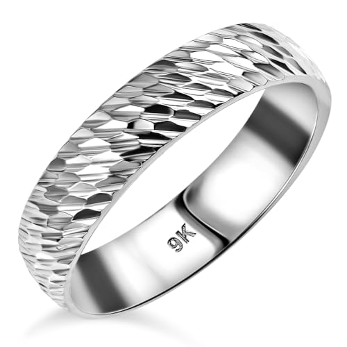 Image of TJC Royal Bali 9ct White Gold Wedding Band Ring for Women & Men 5mm Size L