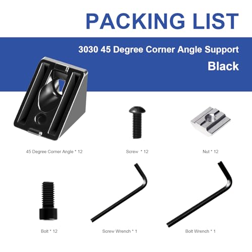 Image of 12pcs 3030 45 Degree Inside Corner Angle Support Bracket, 30x30 Aluminum Extrusion Connector Hardware Accessories T-Slot V-Slot Black