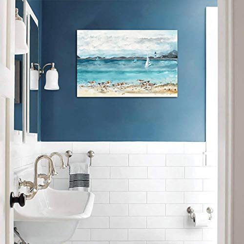 Bathroom Decor Beach Wall Art Ocean Lighthouse Seabird Paintings