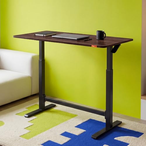 Image of Sleepyhead Lyft Designed by Duroflex - Height Adjustable Desk for Home Office & WFH | Portable Sit Stand Table with Hydraulic Lift, Wheels & Ergonomic Laptop Workstation (Black Base & Walnut Top)