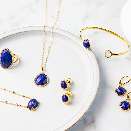 Max + Stone Natural Moonstone & Real Lapis Lazuli Bracelet For Women | 18K Gold Over Silver Bangle Bracelet For Women | Gold Lapis & Moonstone Bracelet For Women | Lightweight Cuff Bracelet For Women #TOP2