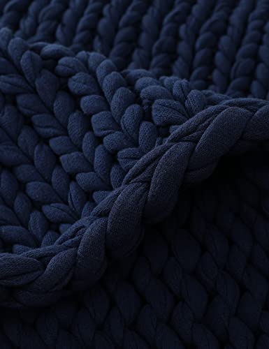 YnM Cotton Weighted Blanket, Handmade Chunky Knitted Design, Soft and Cozy, Temperature Regulating and Breathable, Machine Washable Throw for Sleep or Home Decor (Navy Blue, 50x60 Inch, 15lbs)