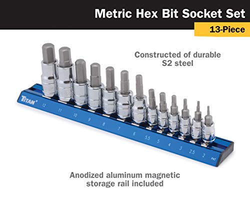 Titan 16124 13-Piece Metric Hex Bit Socket Set, Magnetic Socket Organizer with Laser-Etched Size Markings by Titan - Image 2