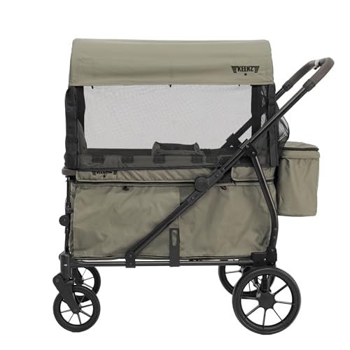 Keenz Viva 2-Passenger Compact Foldable Stroller Wagon with Canopy, Hybrid Push Pull Handle, EVA Wheels, and Storage – Lightweight Stroller Wagon for Toddlers and Kids, Green