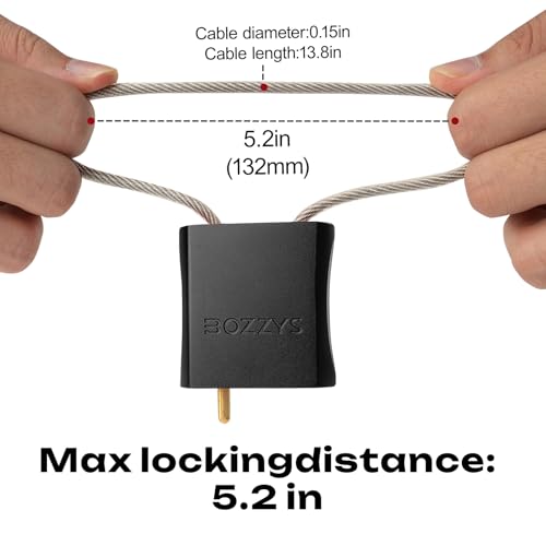 BOZZYS Cable Padlock with 3 Keys | L 1.15ft(0.35m),D 1/6in(4mm) Adjustable Steel Cable Lock | Aluminum Locks for Bikes, Gate, Lockers & Outdoor Gear | Weatherproof & Black