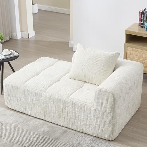 Sofá chaise longue cómodo beige con cojines suaves y bolsillos laterales integrados 2