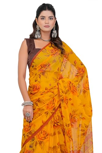 Image of MIRCHI FASHION Saree for Woman Georgette Floral Printed | Lightweight Comfortable Sari for Regular Social Wear and social visits