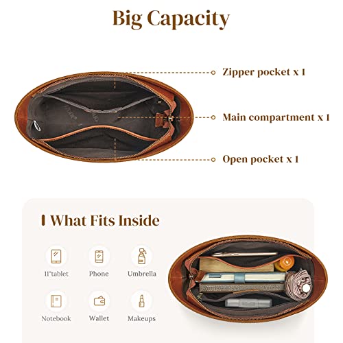 S-ZONE Women Genuine Leather Bucket Shoulder Bag Vintage Crossbody Purse with Outer Pocke - Image 4