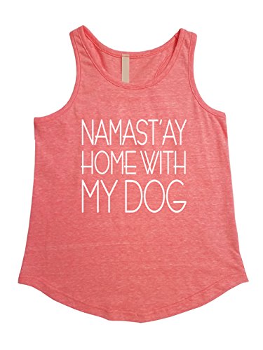 Tough Cookie's Kids' 2-13 Yrs Flowy Triblend Tank Top with Namast'ay at Home with My Dog Print (Made in USA) (XX-Small, Neon Pink)
