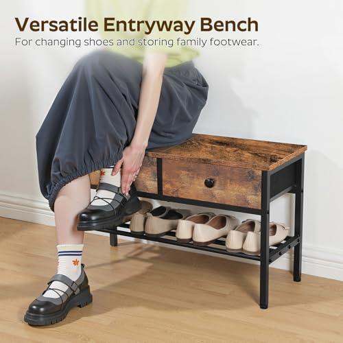YATINEY Hall Tree with Bench and Shoe Storage, Entryway Bench with Coat Rack, 4-in-1 Coat Rack Shoe Bench, Multifunctional, for Front Door, Hallway, Foyer, Charcoal Grey and Black MT05BR