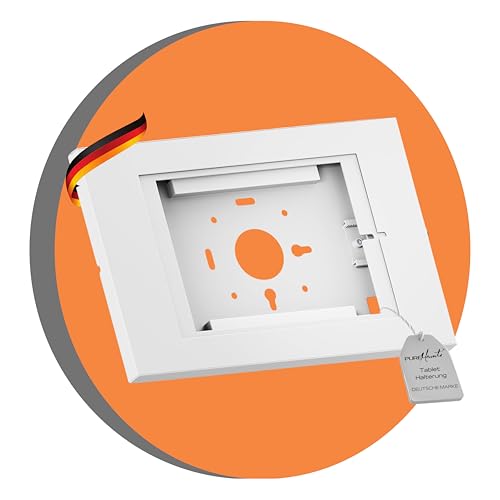 PureMounts ® tablethouder met afsluitbare stalen behuizing voor iPad 5/6/7/8/9/ iPad Air 9.7” /10.5” /10.9” /iPad Air 9.7” /10.5” /11” en Samsung Tab A 10.1 (2019) /Tab A7/S6 Lite 10.4”, wit